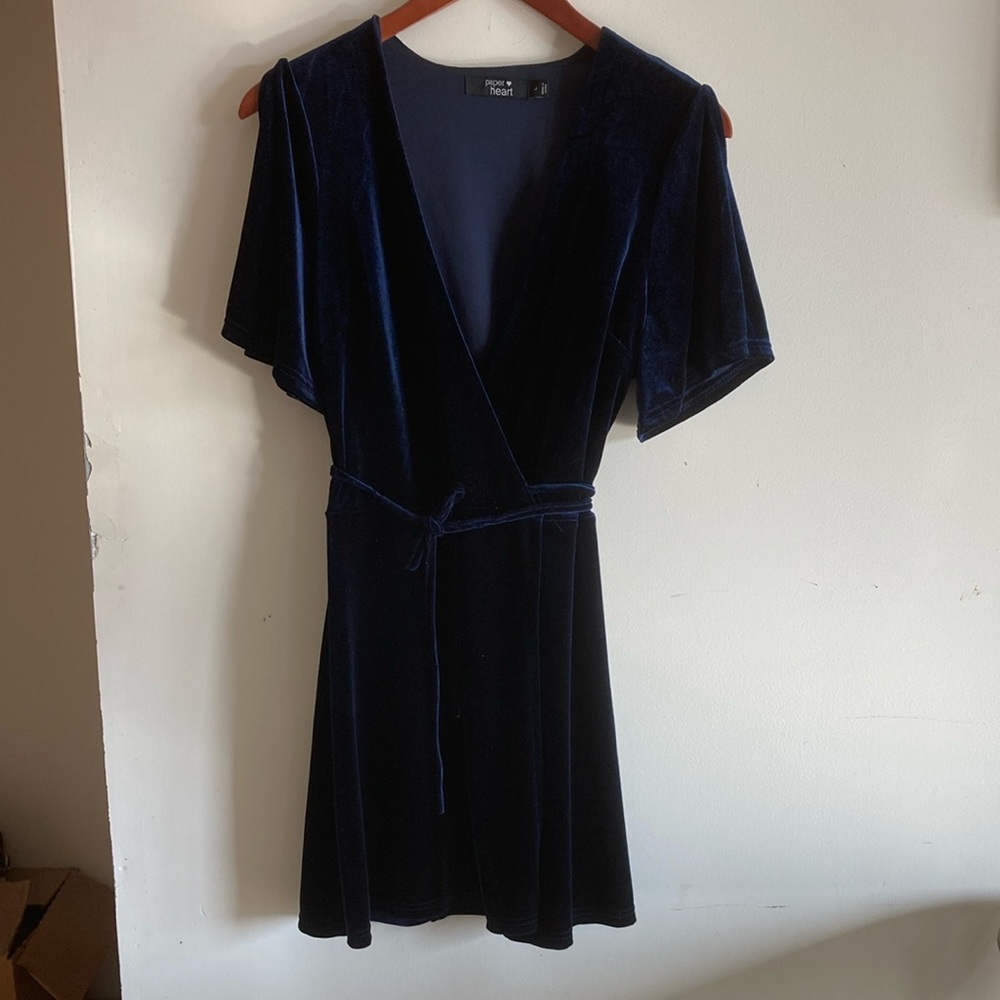 Navy Velvet Wrap Dress